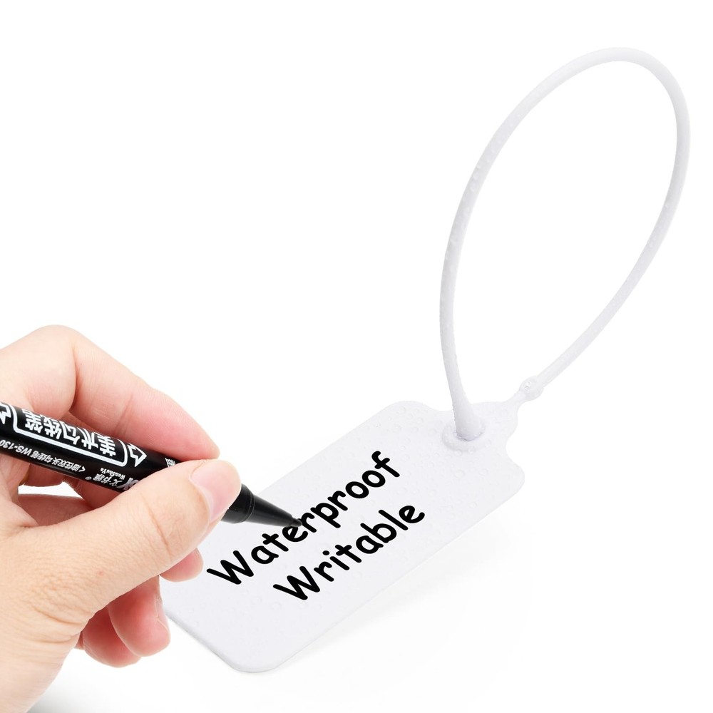 50 White Blank Plastic Tags for Labeling Waterproof Hanging Labels Writable T...