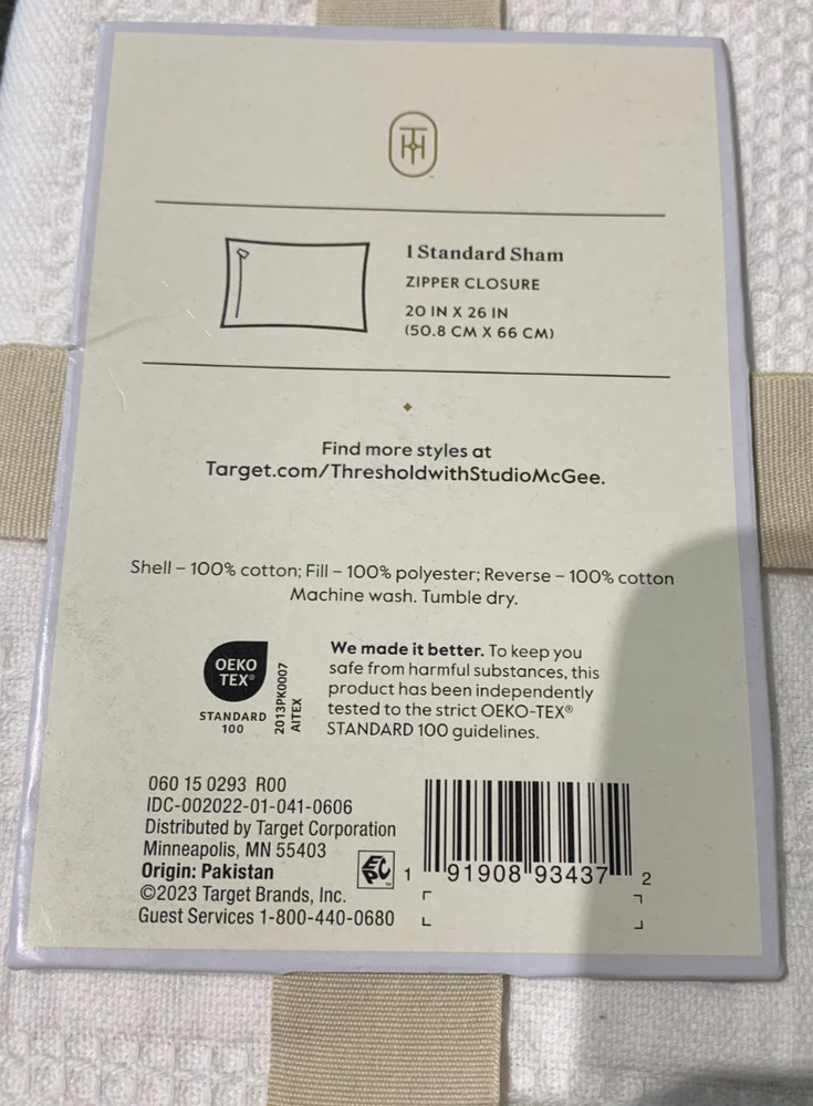 1PC New Threshold designed with Studio McGee White Waffle Matelasse Quilt Sham