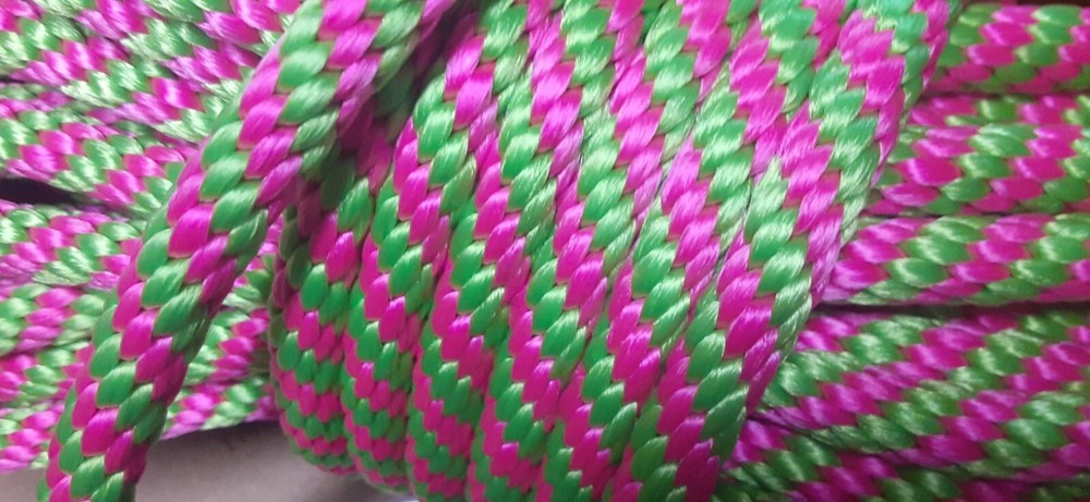 7/16 " x 100 ft. Solid Braid MFP Rope Hank.Fuchsia/Lime. Made in USA
