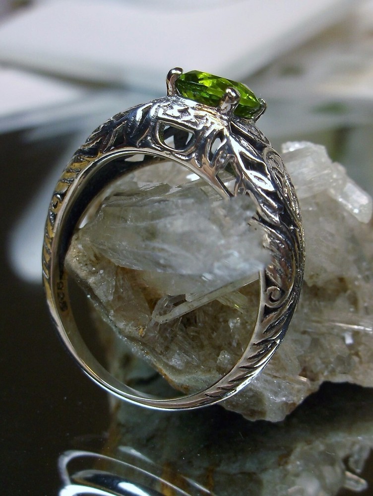 Peridot Wedding Ring, Simulated Gem, Etched Sterling (Custom-Made) D160