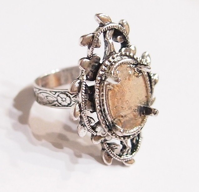 6 - 14x10mm Antique Silver Victorian Deco Loop &Leaves Adjustable Ring Settings