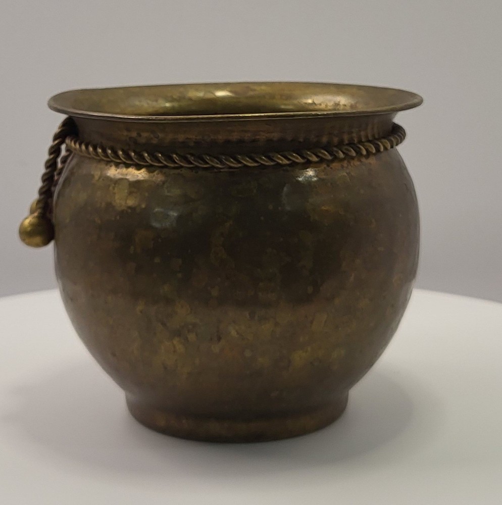 Vintage Hammered Brass Planter or Candle Holder Rope Pattern