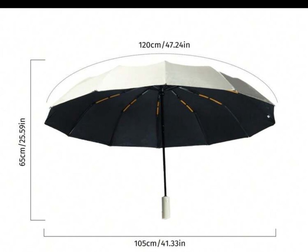 1 Black Automatic Folding Large High-Quality Umbrella, Rainproof, Windproof