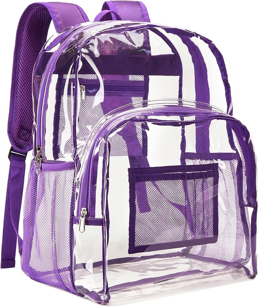 Clear Backpack Heavy Duty PVC Transparent Backpack W/ Reinforced Strap Stitches