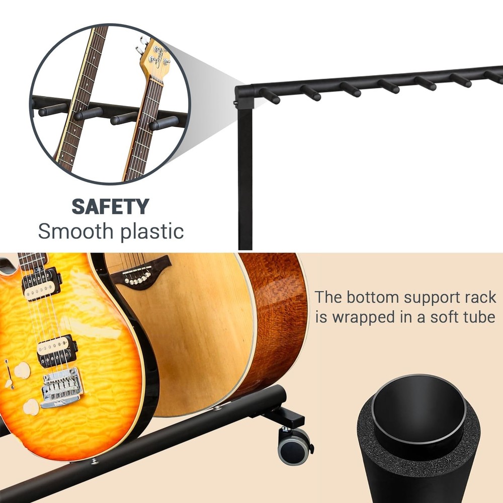 Multi Guitar Stand Rack with Wheels 7 Holders Foldable Guitar Stand Display Rack