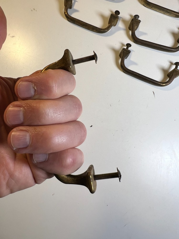 Antique Art Deco Drawer Pulls Pull Set 6 Gilded Gold Brass Steel Handles Handle