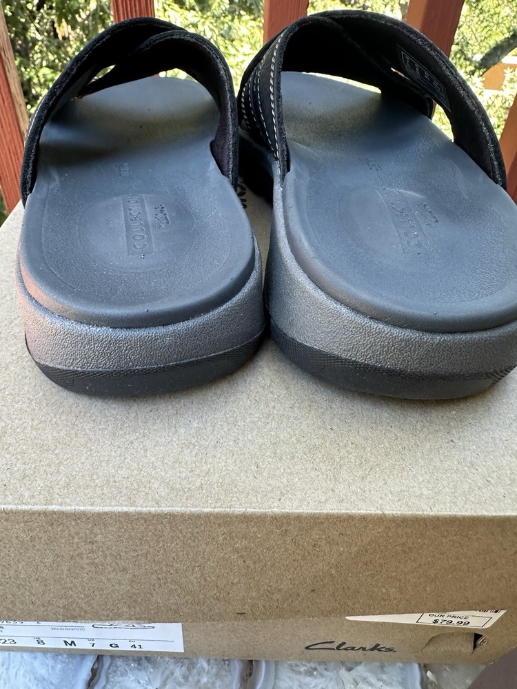 Clarks brixby cross black leather men's sandals size 8