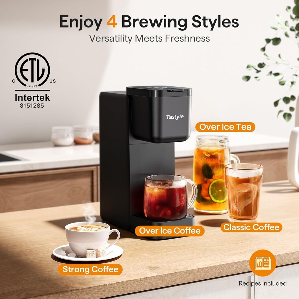 Versatile Coffee Maker for K-Cups and Tea - Compact, Splash-proof, 4 Brew Styles
