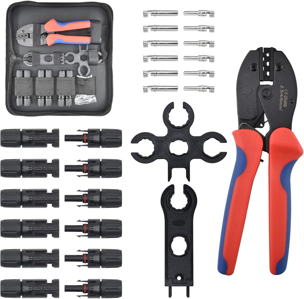 Heavy Duty Solar Cable Crimping Tool Kit, 6 Pairs Solar Panel Connectors, 1Pcs S