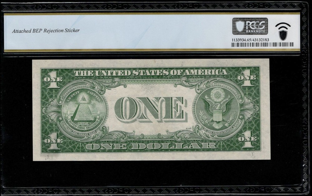 $1 1935E Silver Certificate PCGS 65 Overprint Misalignment Error Rejection Tag