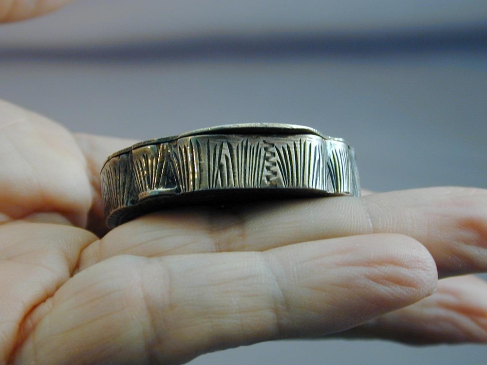 Antique 800 Silver Scenic Enamel Pill Snuff Box Engraved Turquoise