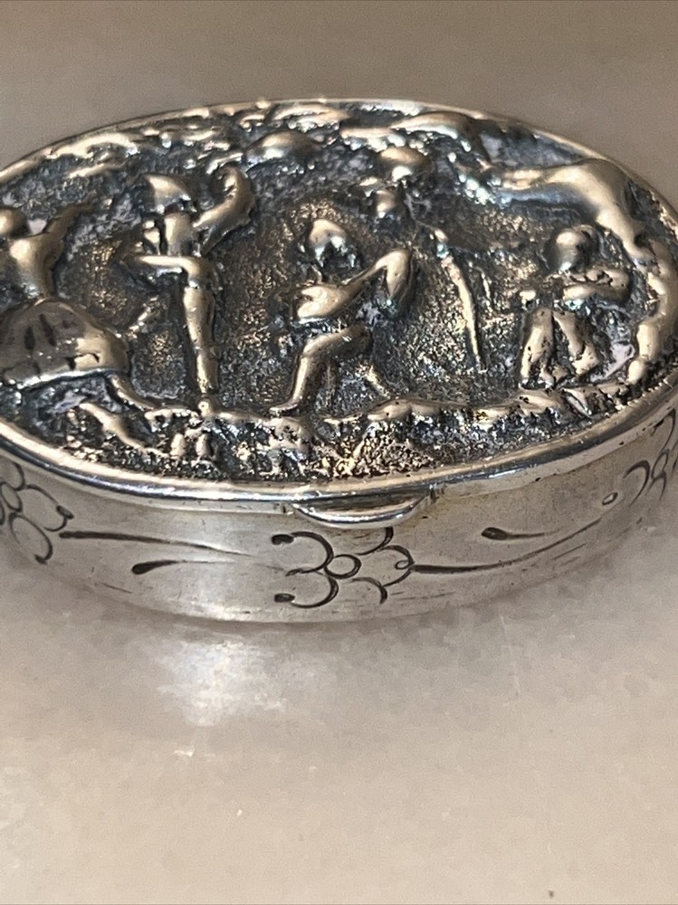 Antique Victorian High Relief Silver Snuff Box Sterling Silver