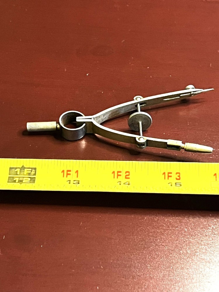 Vintage Drafting Compass Engineer Geometry Tool Metal Divider Compass