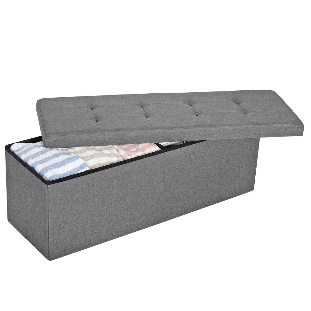 43'' Foldable Storage Ottoman Bench Light Gray Footstool for Entryway Bedroom