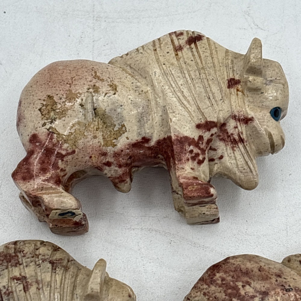 3 Soapstone Buffalo Hand Carved