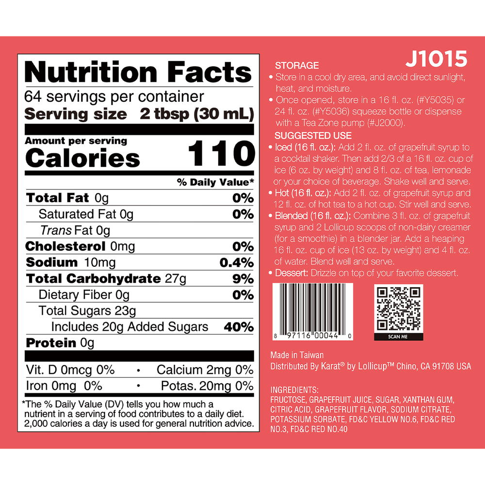 Tea Zone Grapefruit Syrup (64oz), J1015