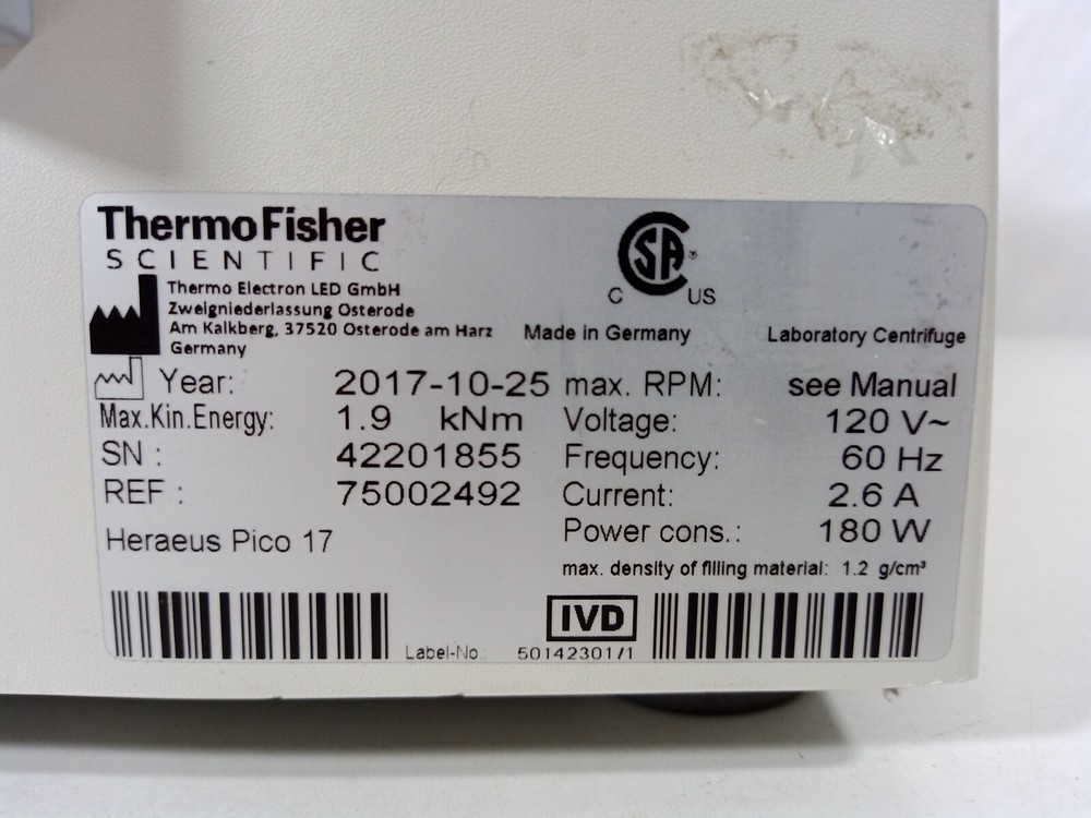 Thermo Scientific Heraeus Pico 17 Centrifuge 75002492 24 Position Rotor 75003473