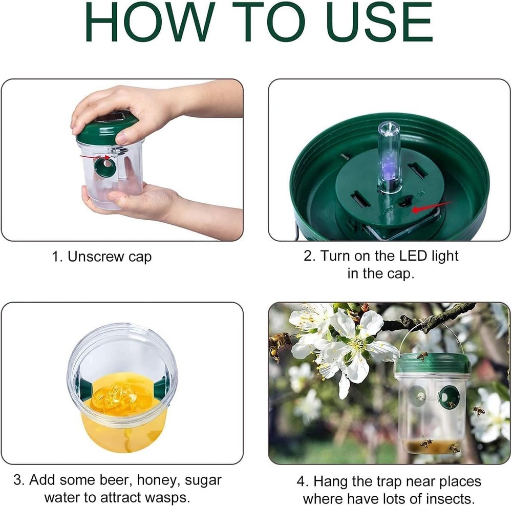 2 Pack Solar-Powered Wasp and Yellow Jacket Traps with UV Light - Durable Design