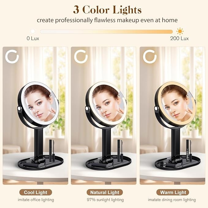 8" Rechargeable Double-Sided Lighted Vanity Mirror (White)