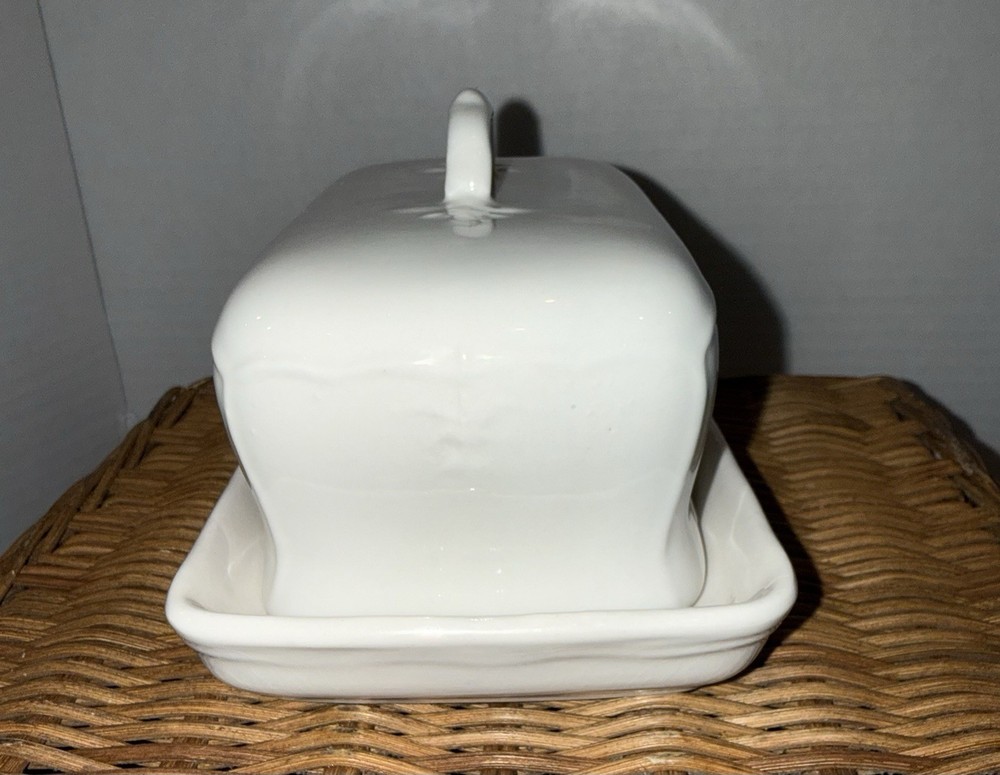 Vintage Versailles Stoneware White Embossed Butter Dish