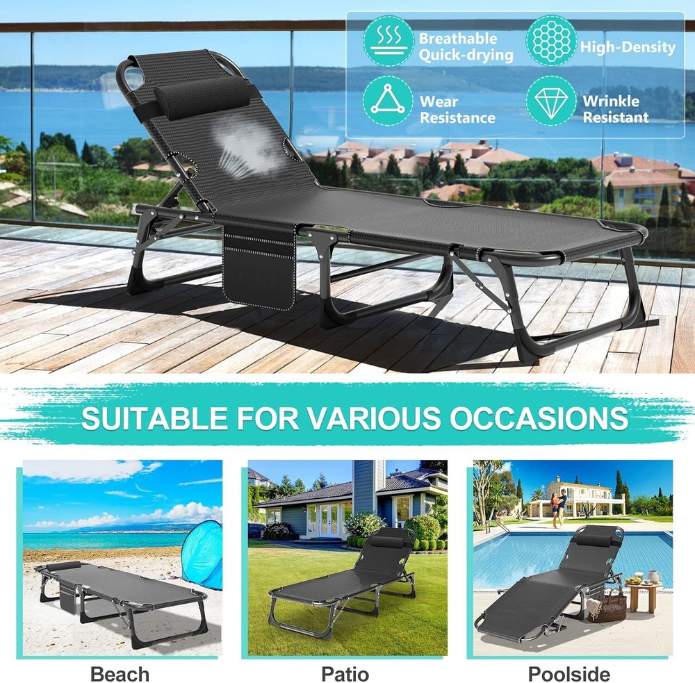 H&ZT Folding Cot Adjustable 5-Position Folding Lounge Chair Sleeping Cot Bed