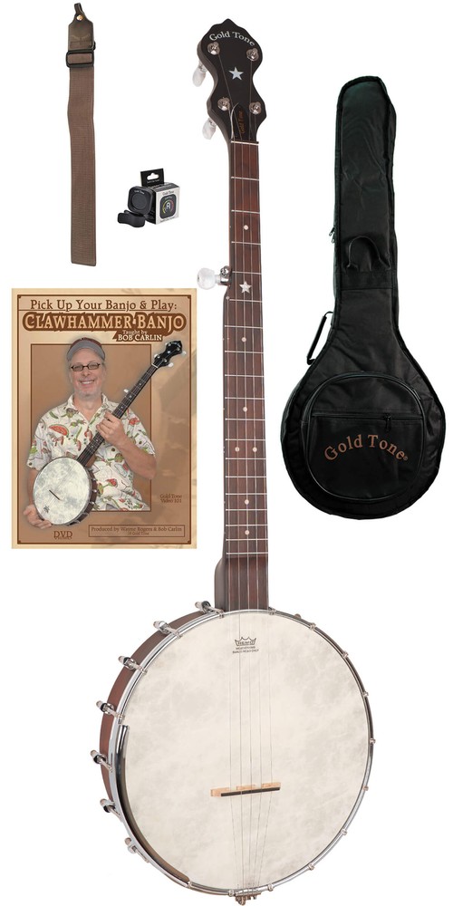 GOLD TONE 5-STRING OPEN BACK BANJO STARTER PACKAGE, GIG BAG, DVD, STRAP ~ CC-OT