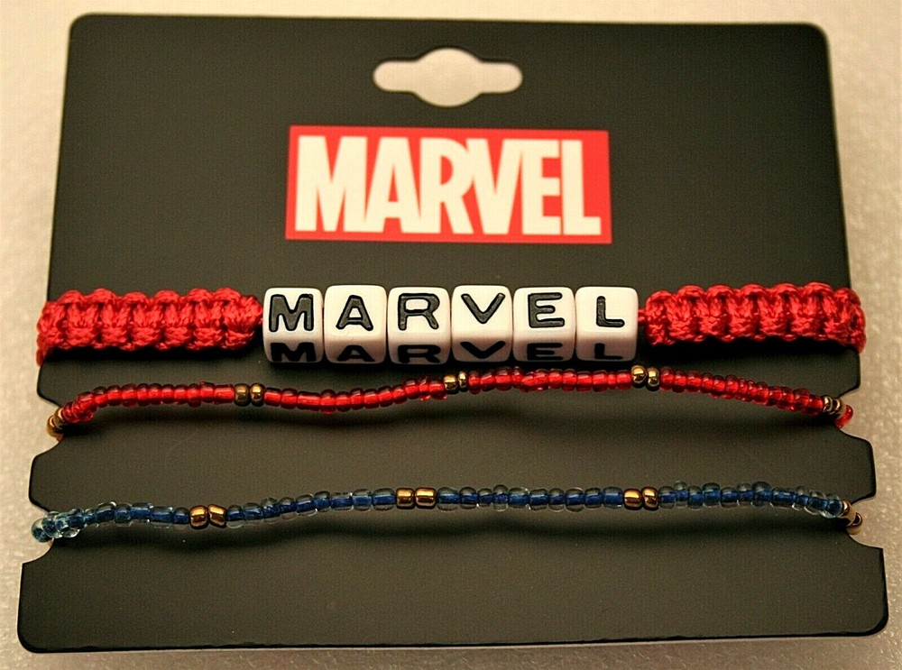 Marvel Comics Avengers Letter Block & Seed Bead 3 Bracelet Gift Set New