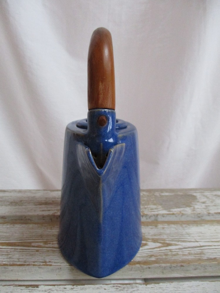 Ceramic Stoneware Teak Wood Handle Teapot Blue Speckled