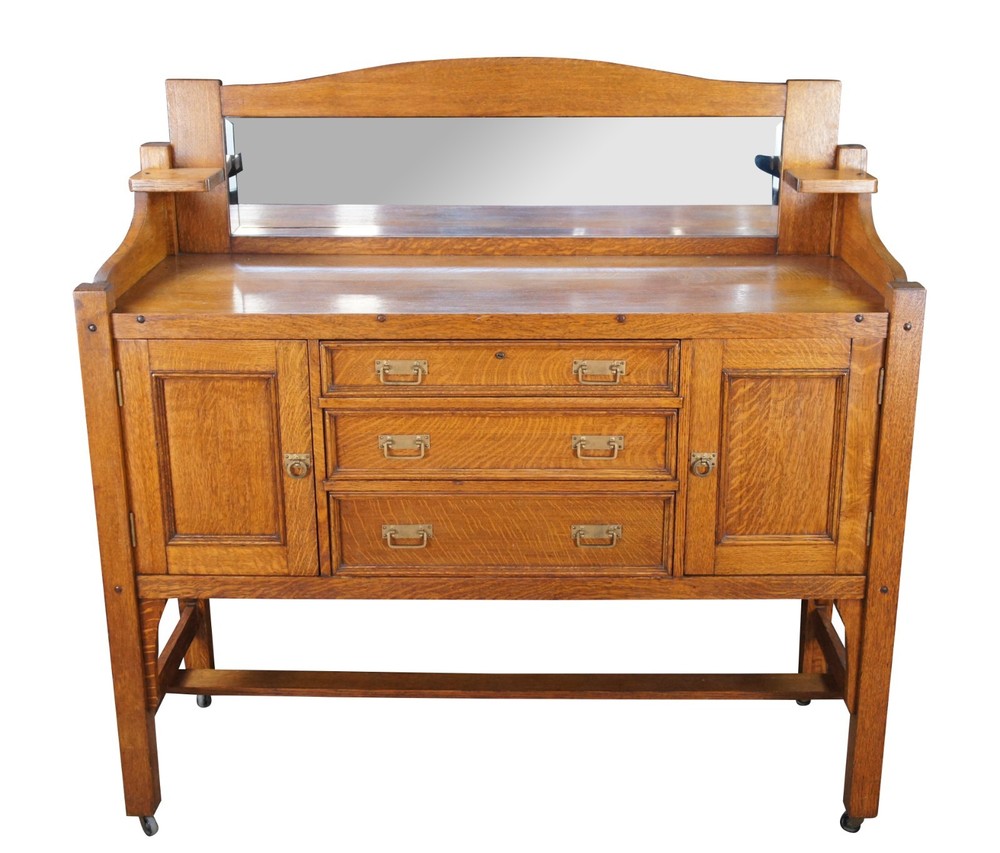 Antique Come-Packt Quartersawn Oak Mission Buffet Sideboard Server w Mirror