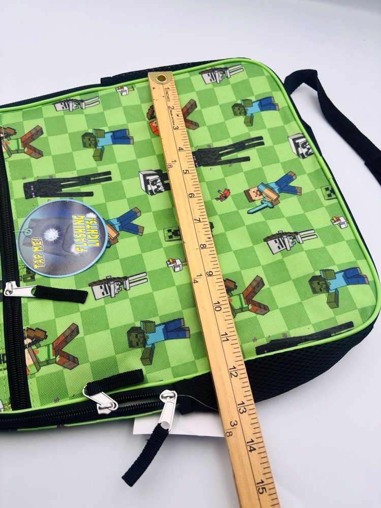 MINECRAFT ( 16"X12"x5" ) Backpack Black & Green Adjustable Straps E2-090