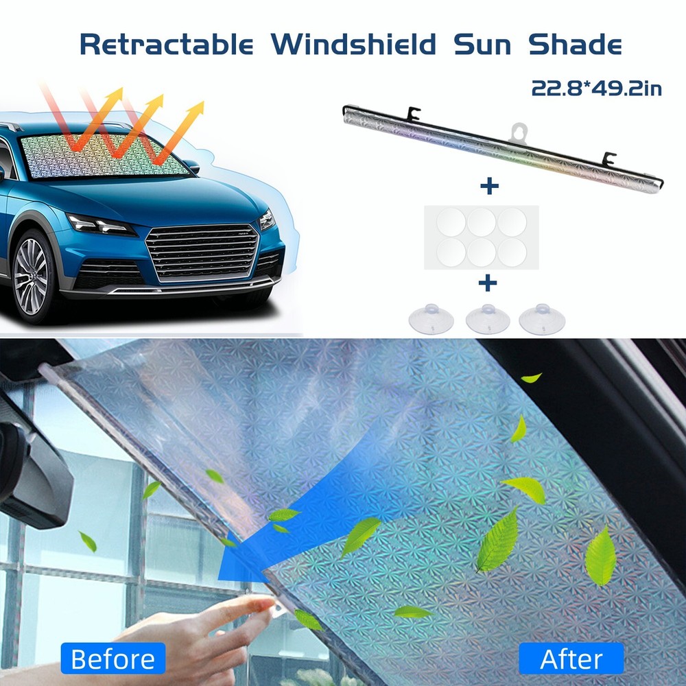 Retractable Auto Sun Shade Shield Front windows Roll Curtain Visor UV Protection