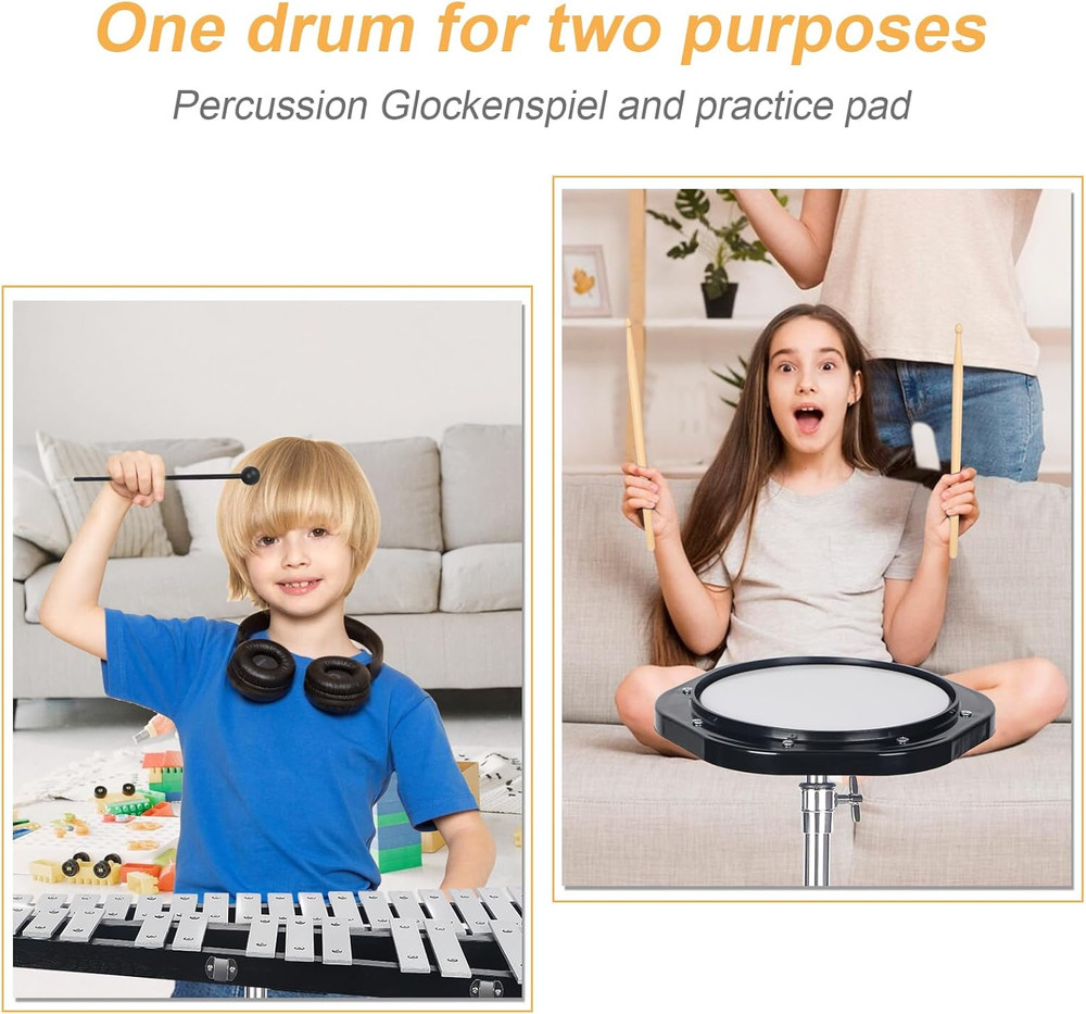 Professional 32 Note Glockenspiel Xylophone Bell Kit for Beginner :Muted Practic