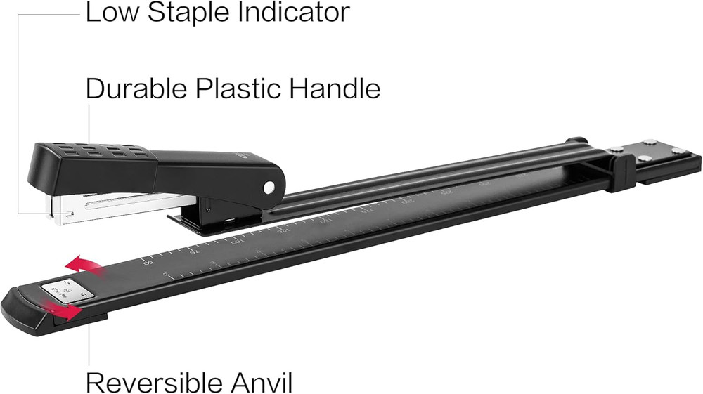 Long Reach Stapler, 20 Sheet Capacity, Includes 1000 Staples, Black