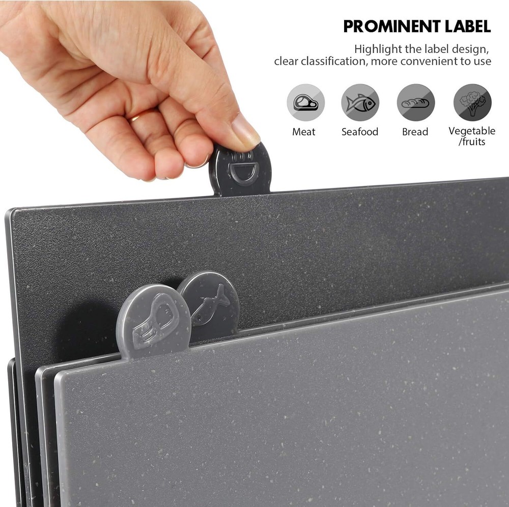 Cutting Board Set for Kitchen Rack - Plastic 4 Piece Set with Drainer Rack