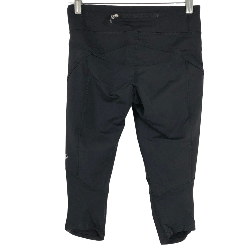 Lululemon Pace Crop Leggings Size 4 Pants Black Solid Flawed Athletic L-1085