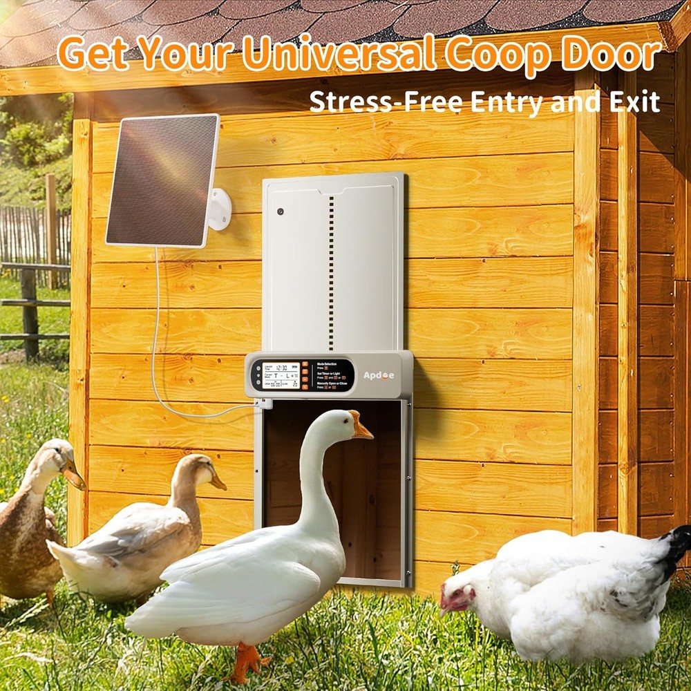 Automatic Chicken Coop Door Solar Powered with Timer, Light Sensor, Remote Contr