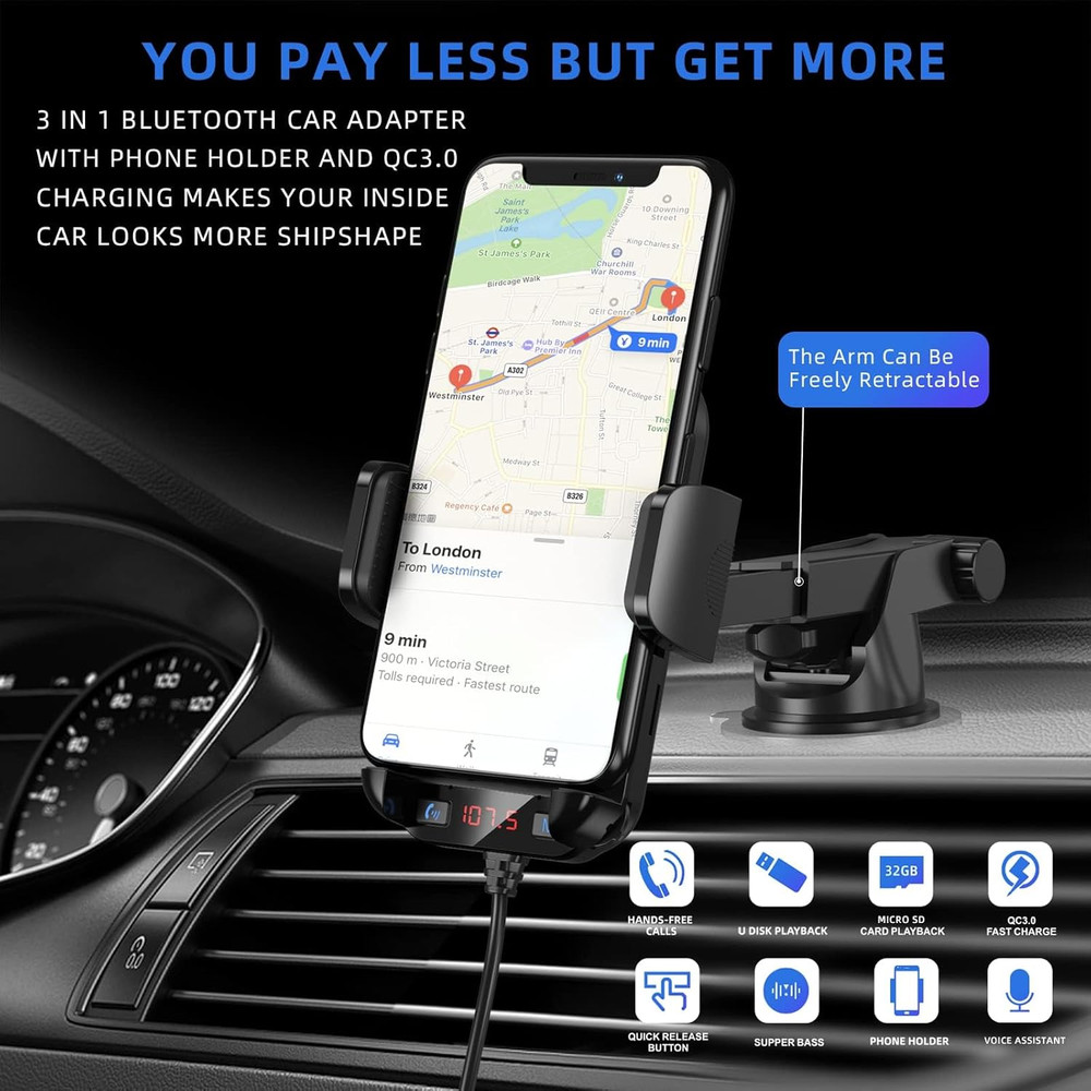Bluetooth Car Adapter 3 in 1 FM Transmitter Car Radio Bluetooth Transmitter with
