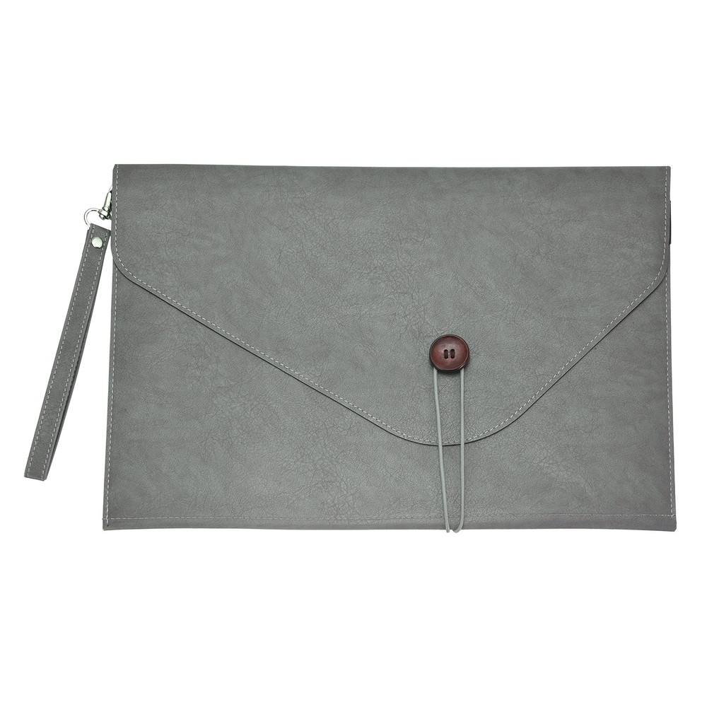 PU Leather A4 File Folder, Waterproof Envelope Holder with Handle, Gray