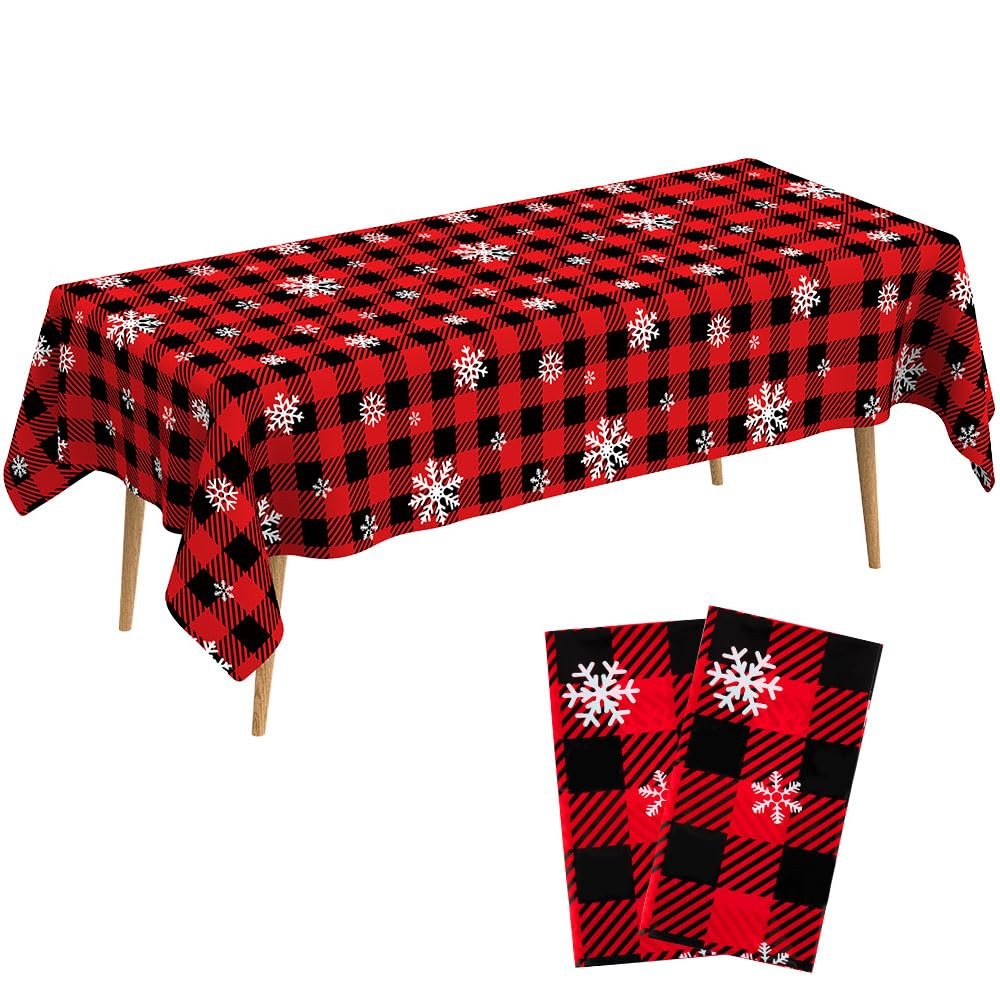 Christmas Tablecloth, 2 PCS 108" x 54" Checkered 2 pcs, Snowflake