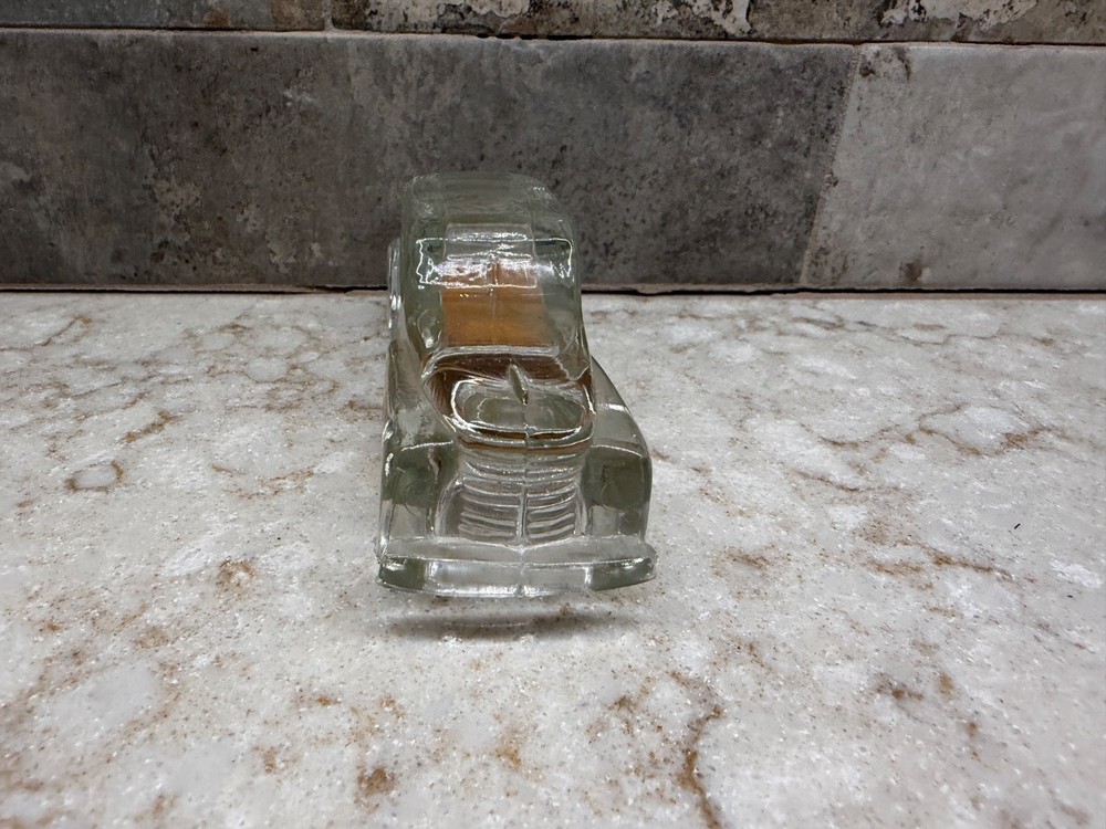 Miniature Streamline Auto Victory Glass Candy Container With Original Label