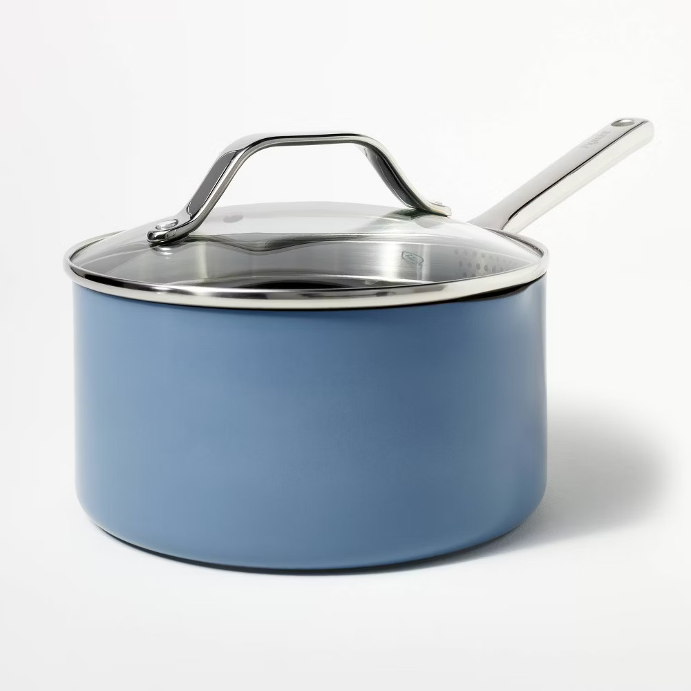 3qt Ceramic Nonstick Saucepan Blue - Figmint