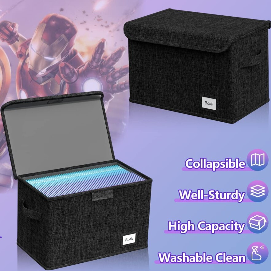 Book Storage Box Organizer Large Collapsible Leather Comic Books Container Board