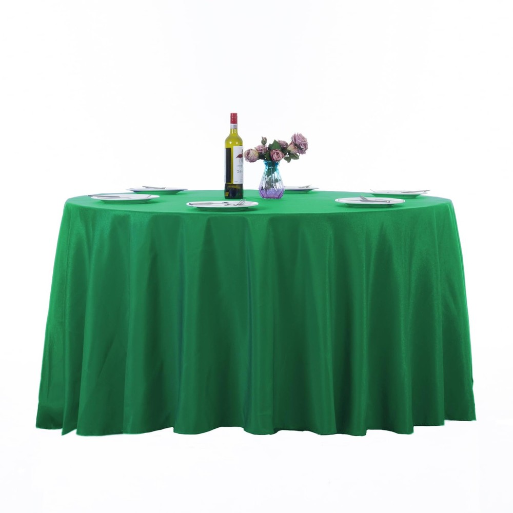 2 Pack 120 Inch Emerald Round Tablecloth Washable Polyester for Wedding