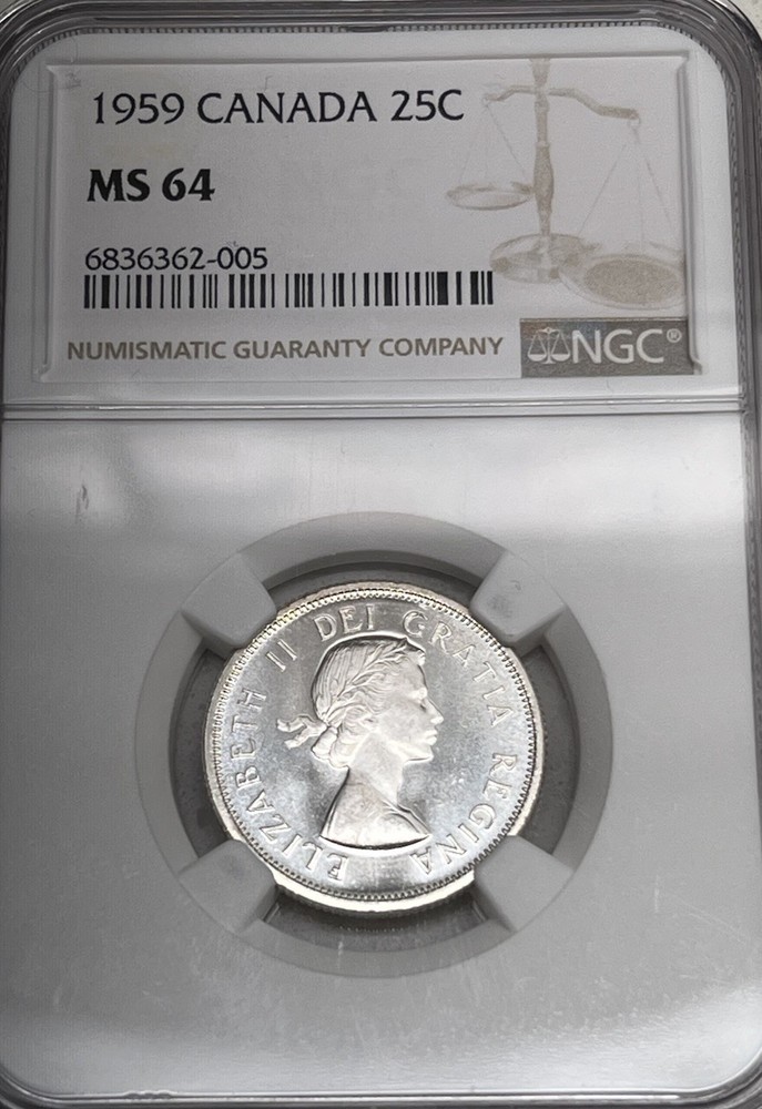 1959 Canada 25C Elk Silver Quarter - NGC MS64 - Strong Luster - Clean Fields