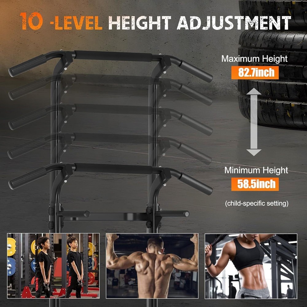 Adjustable Power Tower Pull Up Dip Station Strength Training Equipment Black