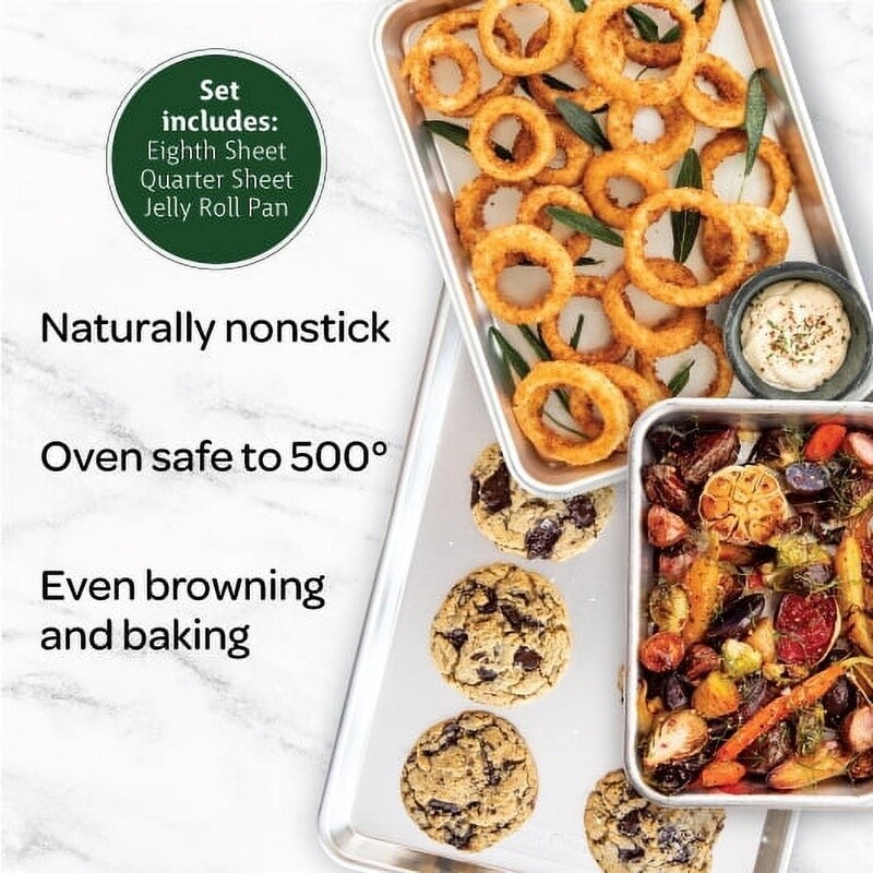 3 Piece Aluminum Sheet Pan Set Quarter Eighth Bakeware Non-Stick New