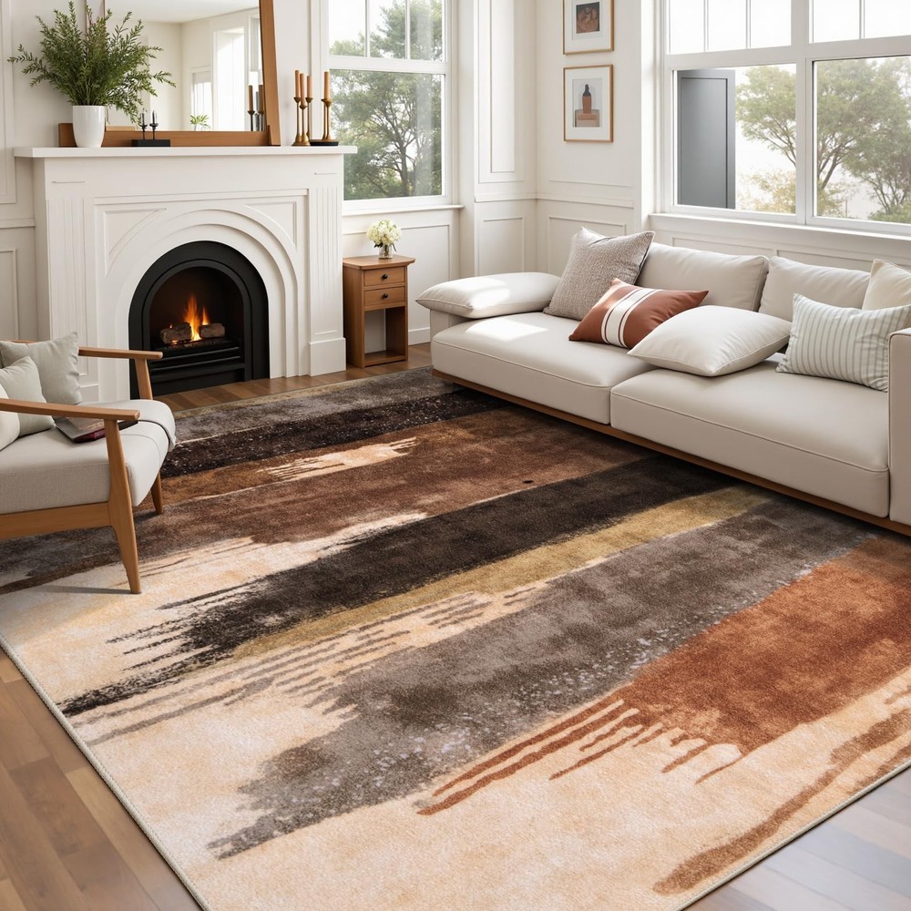 Ciicool Modern Abstract Brown Black Rug 8' x 10' (Rectangular),