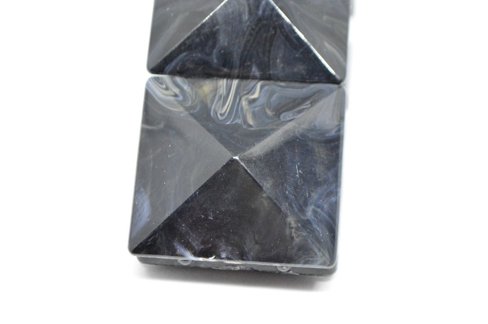 Black White Marbled Acrylic Large Square Stretch Bracelet