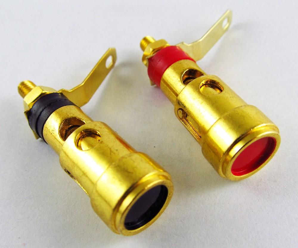 2pcs Gold Speaker AMP Terminal Binding Post Spring Loaded Type Red and Black