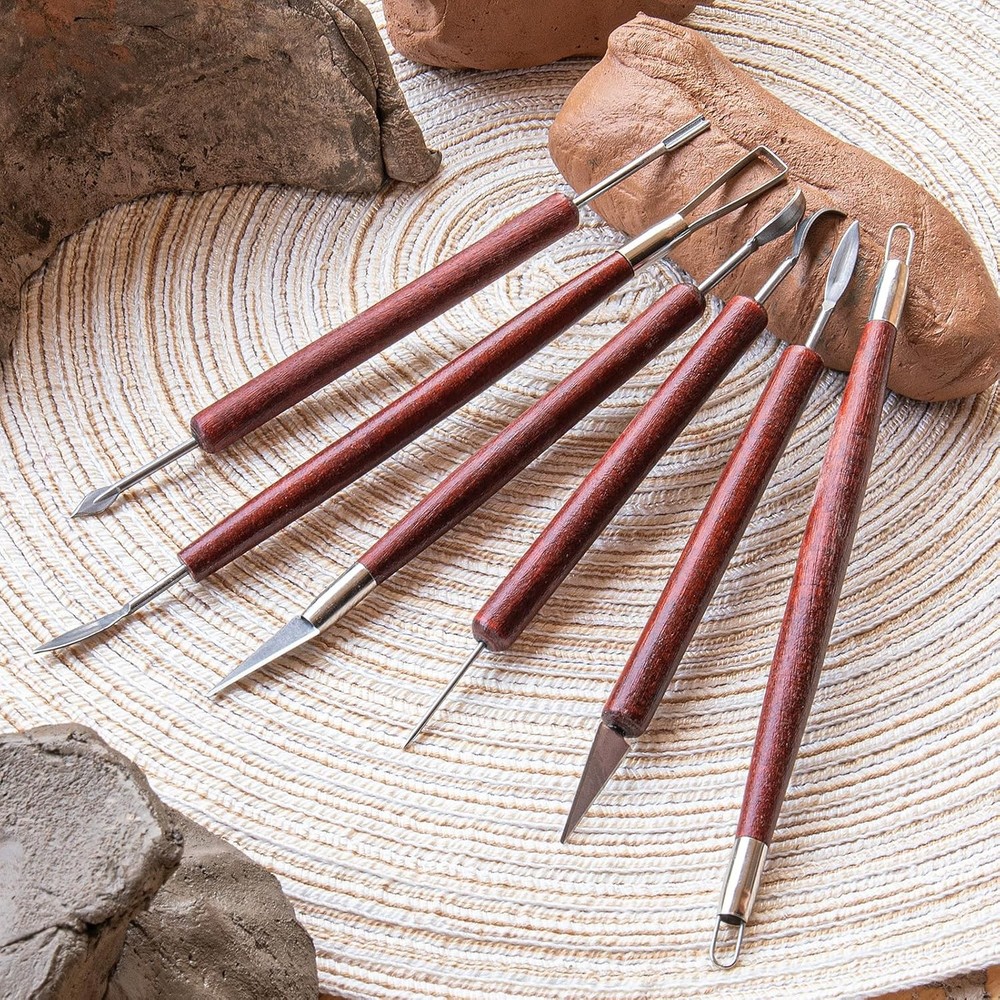 Clay Tools Sculpting, Double-Sided Polymer Carving Kit, Stained Wood